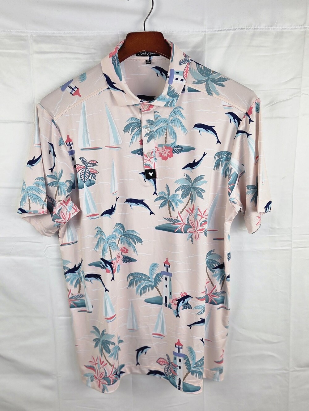 Bad Birdie Marino Dolphin Golf Polo Shirt Mens Medium Multicolor Performance